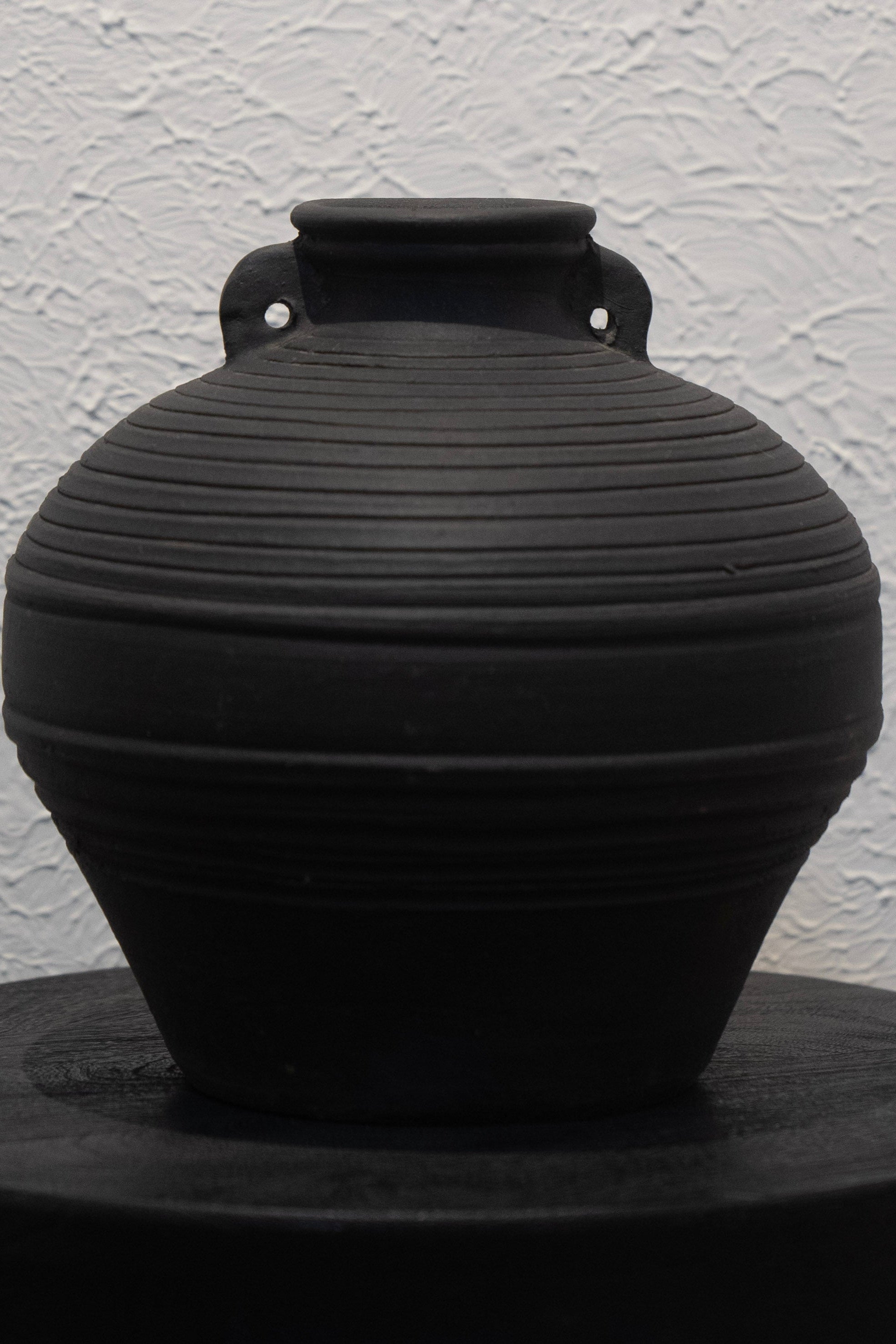 Matte Black Ribbed Jar