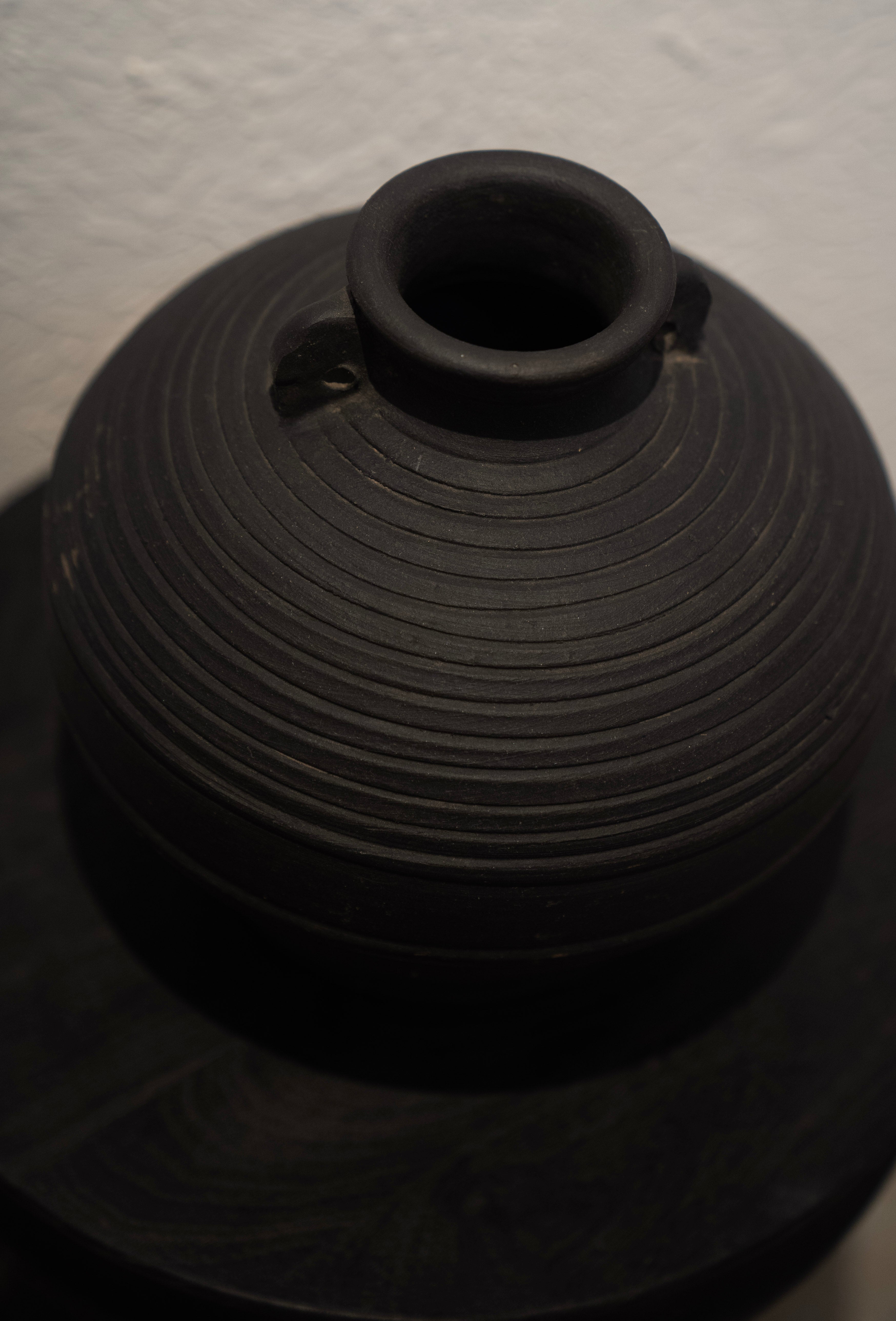 Matte Black Ribbed Jar