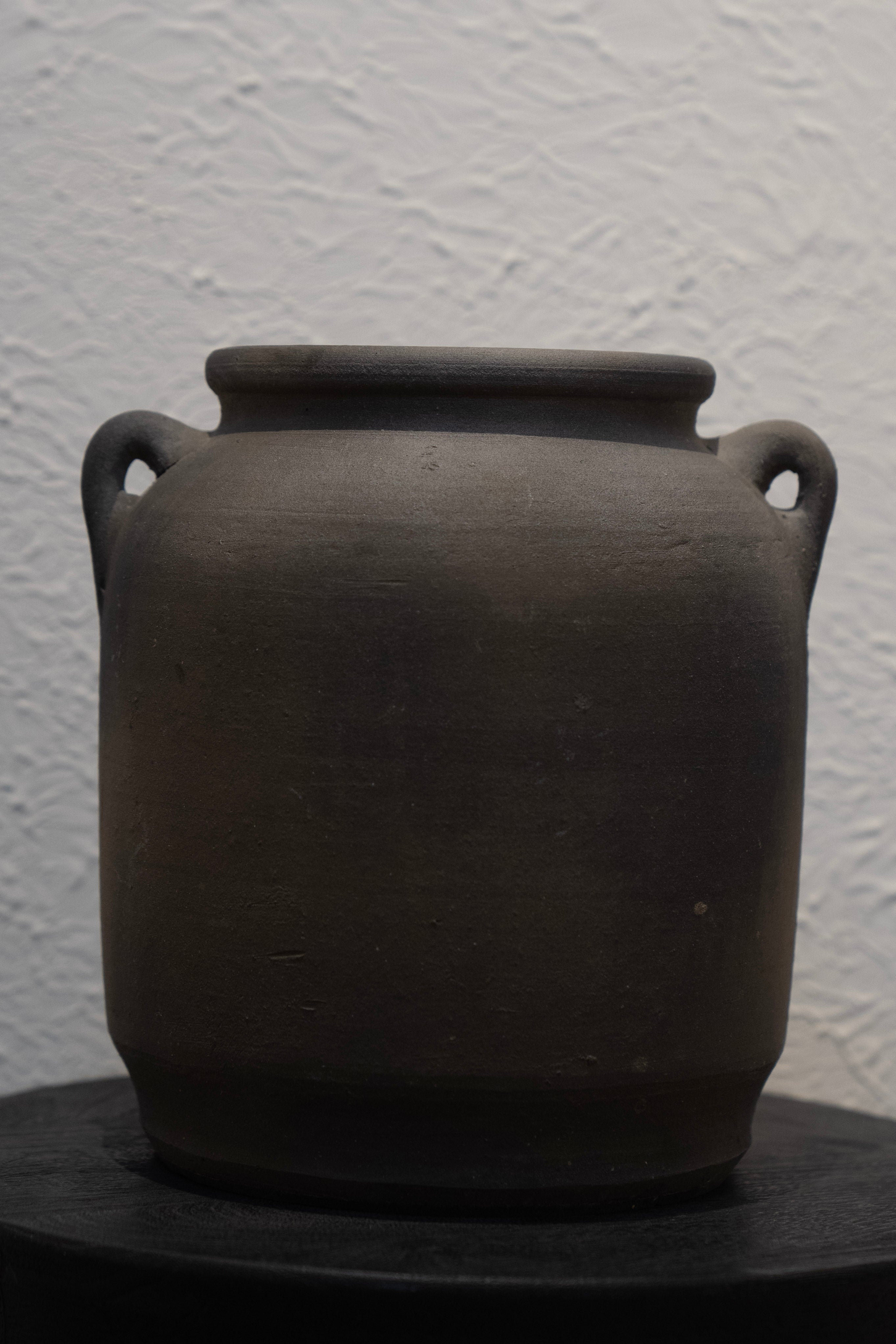 Rustic Matte Black Jar with Handles