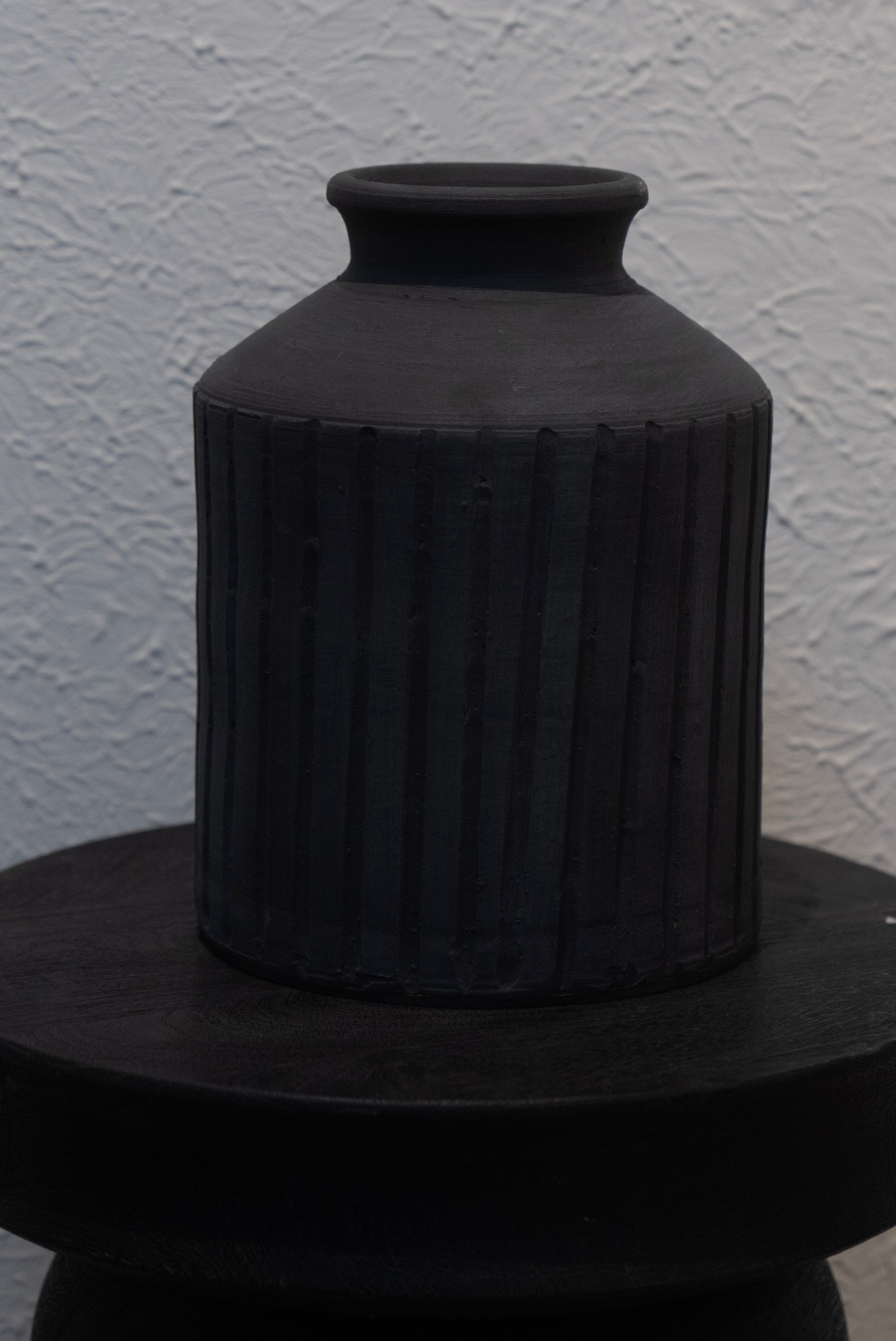 Textured Matte Black Cylinder Vase
